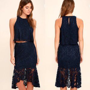 Lulus Navy Blue Lace Two-Piece Dress Size Small